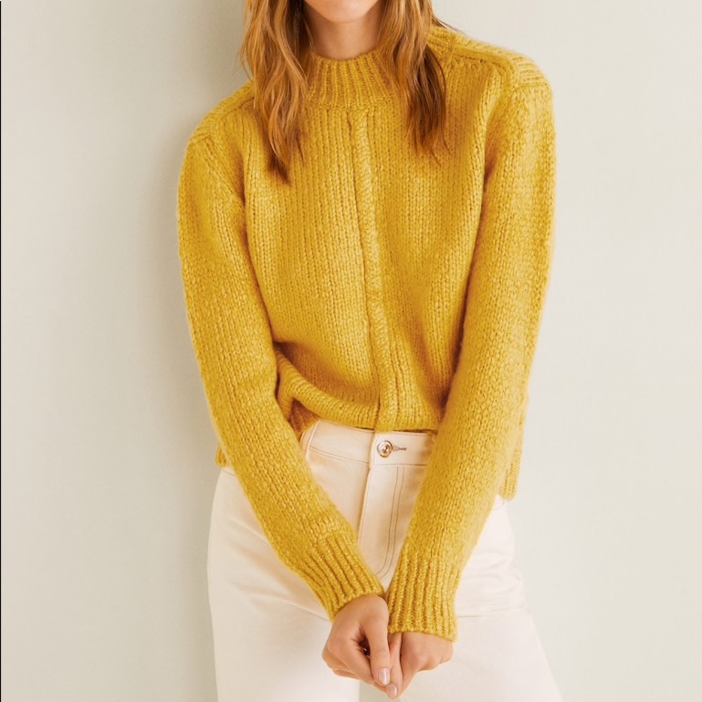 MANGO Yellow chunky knit mock neck sweater